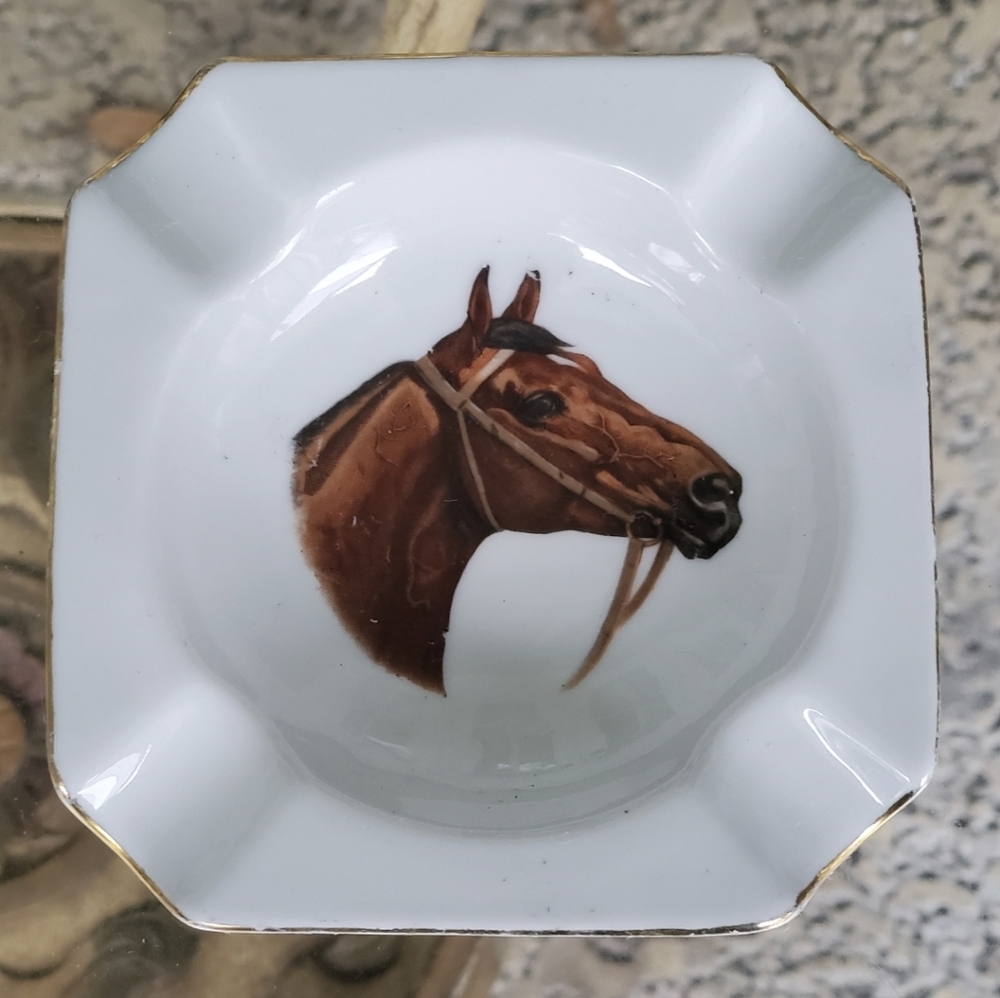 Antique Racetrack Racehorse Trinket Dish/Ashtray By Schwarzenhammer Bavaria
